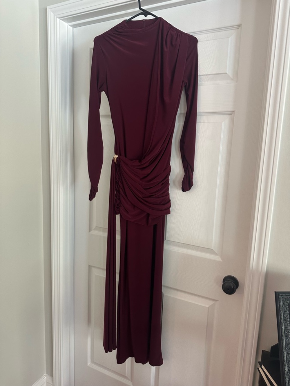 Club L London Wine Draped Long-Sleeve Maxi Dress